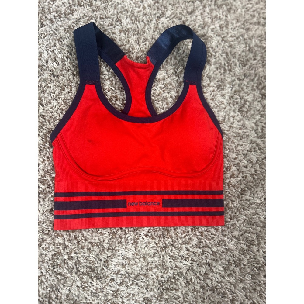 New Balance Womens Red Navy Blue Seamless Racerback Sports Bra Size Small